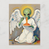Engel Alien Eet Spaghetti Briefkaart (Voorkant)