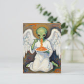 Engel Alien Eet Spaghetti Briefkaart (Staand voorkant)