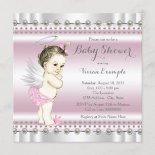 Engel Baby Shower Roze en Grijs Kaart