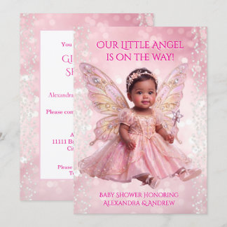 Engel Baby Shower Roze Gouden Feeënvleugels Etnisc Kaart