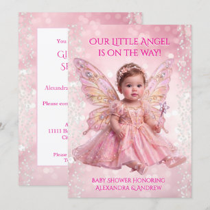 Engel Baby Shower Roze Gouden Feeënvleugels Kaart