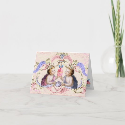 Engel Babys Kinder Cupido's met Cupcake Liefde Bedankkaart (Voorkant)
