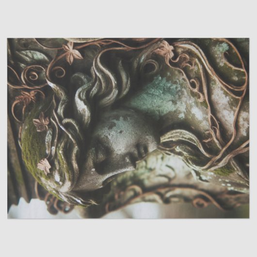 Engel Beeldhouwwerk Verdrietig Patina Decoupage Tissuepapier (Voorkant)