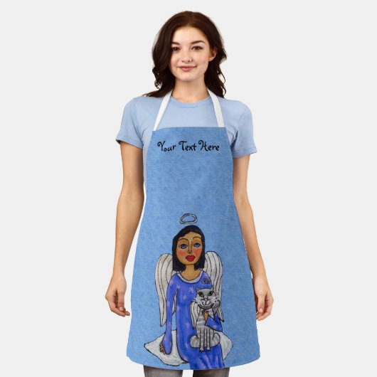 Engel Blauw Jurk Holding Engel Kat op Cloud Schort (Gedragen)