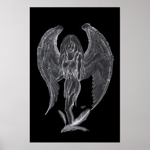 Engel Bleistiftzeichnung Black en white Design Poster
