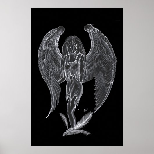 Engel Bleistiftzeichnung Black en white Design Poster (Voorkant)