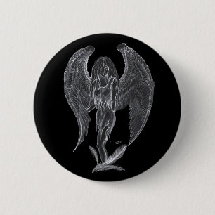 Engel Bleistiftzeichnung Black en white Design Ronde Button 5,7 Cm