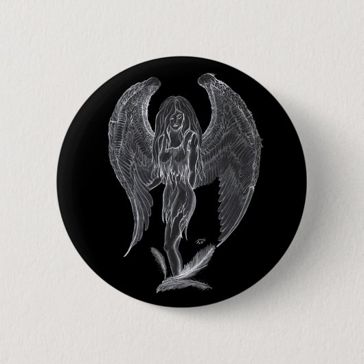 Engel Bleistiftzeichnung Black en white Design Ronde Button 5,7 Cm (Voorkant)