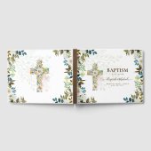Engel Bloemkruis Groene Bladeren Doop Christening Gastenboek (Volledig)