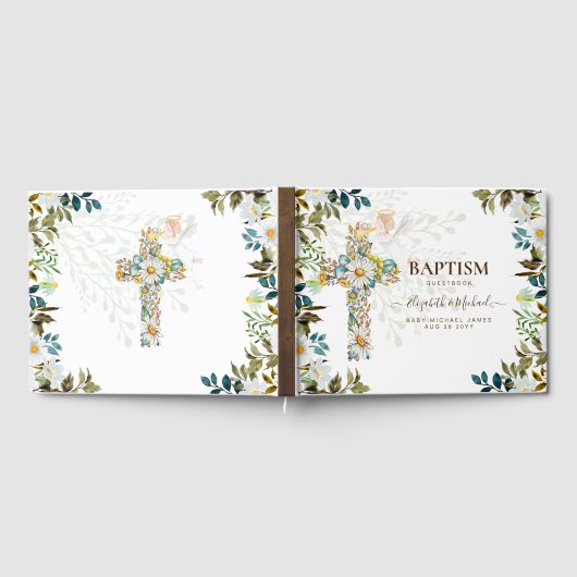 Engel Bloemkruis Groenelementen Doop Christening G Gastenboek (Volledig)