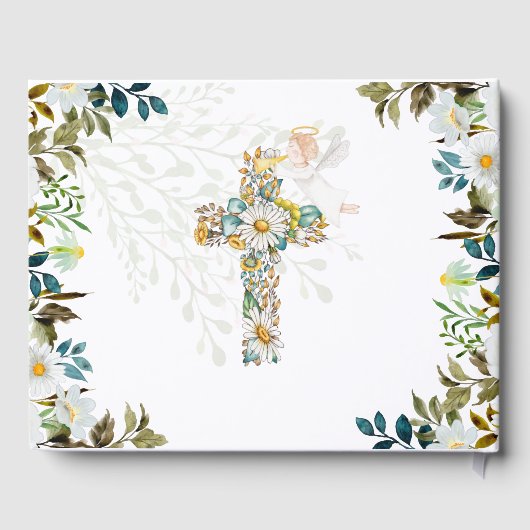 Engel Bloemkruis Groenelementen Doop Christening G Gastenboek (Achterkant)