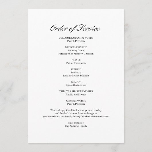 Engel Celebratie van het Leven Funeral Programma Programmakaart (Achterkant)