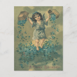 Engel Cherub Mand Basket Vergeet-mij-nietje Briefkaart