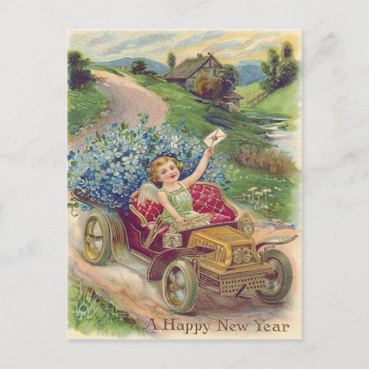 Engel Cherub Vergis-mij-niet Auto Briefkaart (Voorkant)
