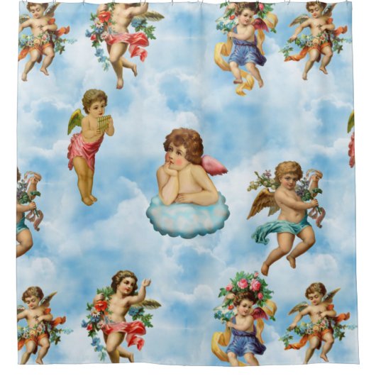engel cherub wolken antiek douchegordijn (Voorkant)