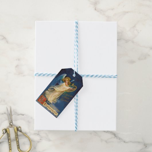 Engel dat glorieuze lied van oude kerst cadeaulabel (Met Touw)