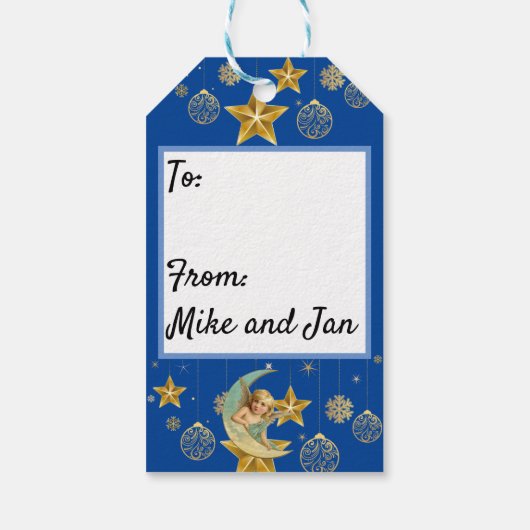 Engel dat glorieuze lied van oude kerst cadeaulabel (Achterkant)