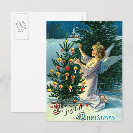 Engel Decoreren Kerstboom 2 Feestdagenkaart (Voorkant / Achterkant)