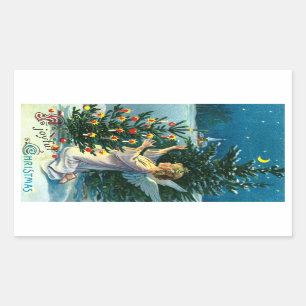 Engel decormeert kerstboom 2 rechthoekige sticker
