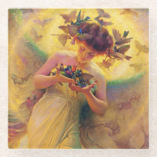 “Engel der Vogels” door Franz Dvorak Glazen Onderzetter (Voorkant)