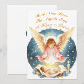 Engel die Baby Jezus aankijkt Plat Kerstkaart (Voorkant / Achterkant)