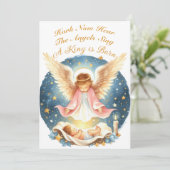 Engel die Baby Jezus aankijkt Plat Kerstkaart (Staand voorkant)