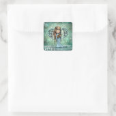Engel die een reekalf vasthoudt Kerstcadeautag Vierkante Sticker (Tas)
