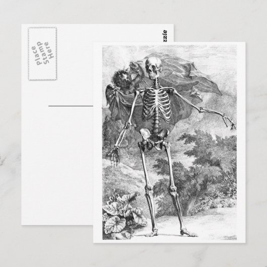 Engel die een staand skelet bedekt briefkaart (Voorkant / Achterkant)