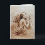 ENGEL DIE LIER SPEELT BOVEN DE WOLKEN KAART<br><div class="desc">Elegant,  artistiek en klassiek ontwerp  aquarelschilderij in wit sepia,  bruine kleuren opnieuw bewerkt naar Italiaanse fijne kunst uit de 18e eeuw</div>