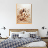ENGEL DIE LYRA SPEELT BOVEN DE WOLKEN CANVAS AFDRUK (Insitu (Slaapkamer))