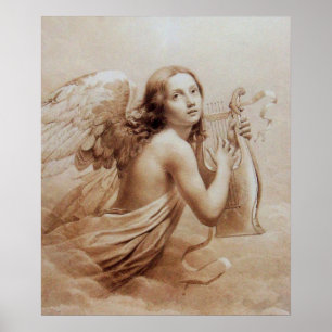 ENGEL DIE LYRA SPEELT BOVEN DE WOLKEN POSTER