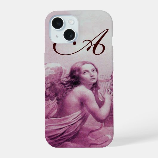 ENGEL DIE LYRA SPEELT BOVEN DE WOLKEN roze monogra iPhone 15 Case (Achterkant)