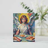 Engel die ontbijt eet briefkaart (Staand voorkant)