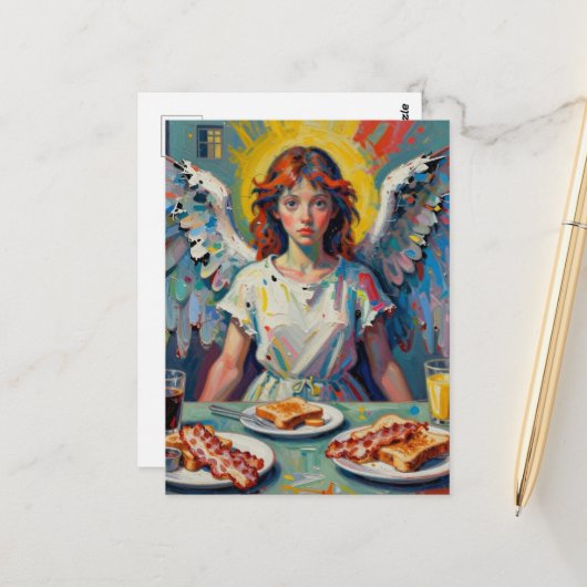 Engel die ontbijt eet briefkaart (Voorkant / Achterkant in situ)
