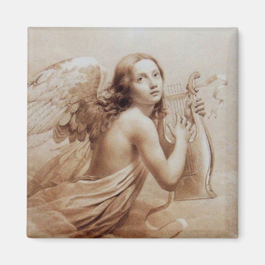 ENGEL DIE OP DE WOLKEN LIER SPEELT bruin Magneet (Voorkant)