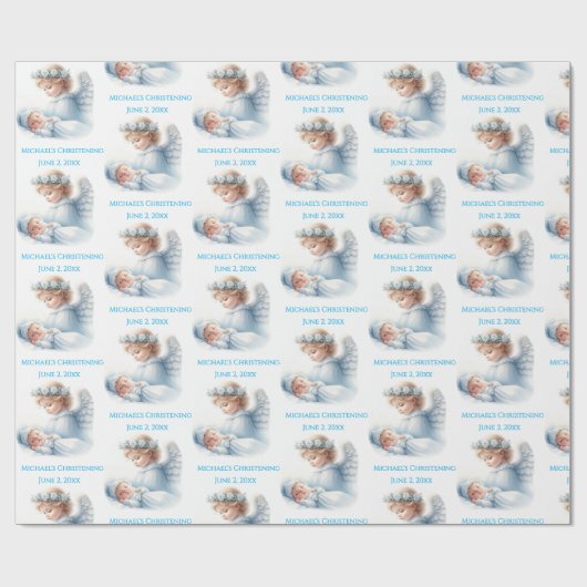 Engel die toekijkt over de doop van de baby cadeaupapier (Vlak)