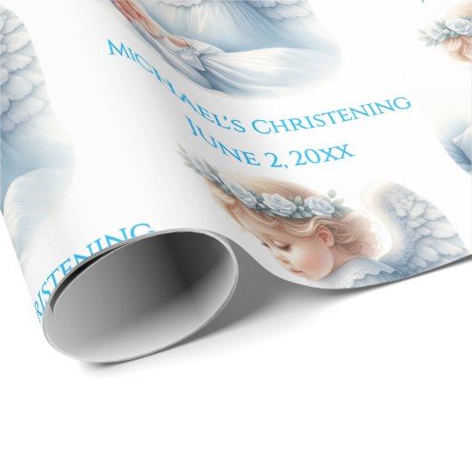 Engel die toekijkt over de doop van de baby cadeaupapier (Rol Hoek)