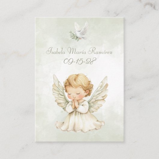 Engel doop biddende kind herinneringskaart visitekaartje (Voorkant)