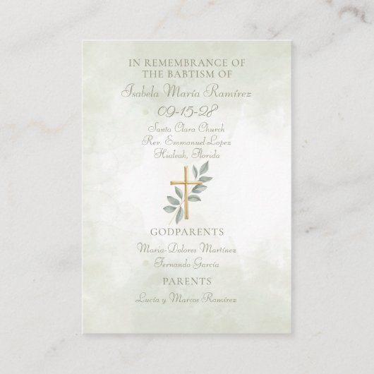 Engel doop biddende kind herinneringskaart visitekaartje (Achterkant)