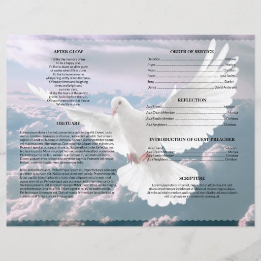 Engel duif rouwkaart template (Achterkant)