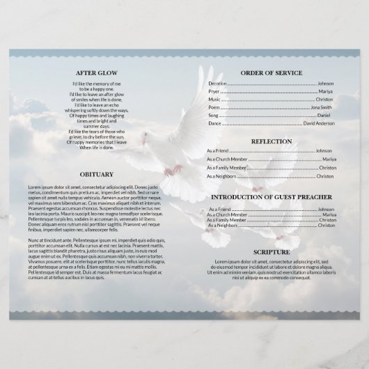 Engel duif rouwkaart template (Achterkant)