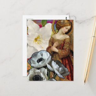 Engel en bloemen collage briefkaart