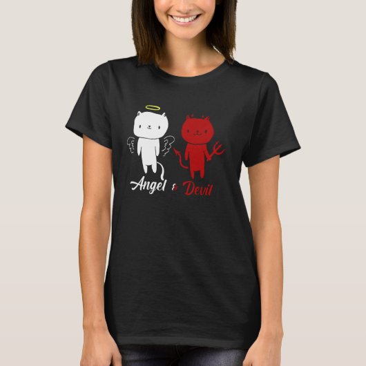 Engel en Duivel Kat Ontwerp T-shirt (Voorkant)