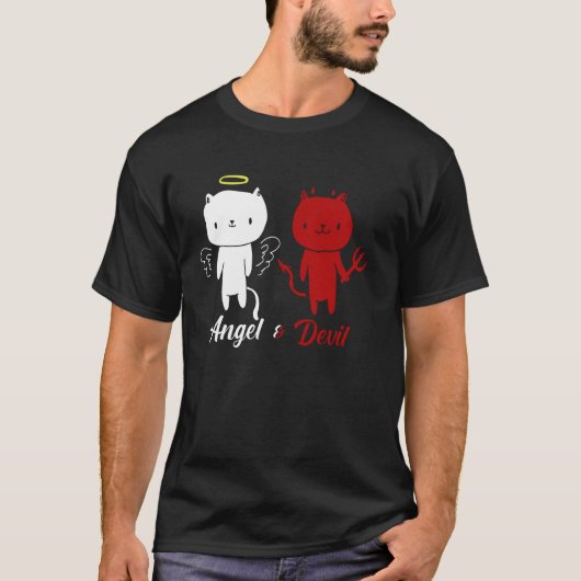 Engel en Duivel Kat Ontwerp T-shirt (Voorkant)