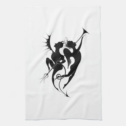 Engel en duivel silhouet theedoek (Verticaal)