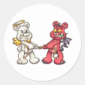 engel en duivel teddyberen in een sleur van oorlog ronde sticker