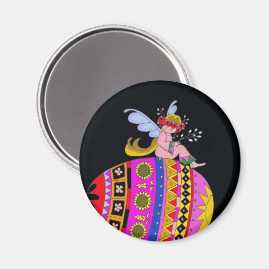 Engel en een Pysanka, Oekraïense volkskunst Magneet (Voorkant / Achterkant)