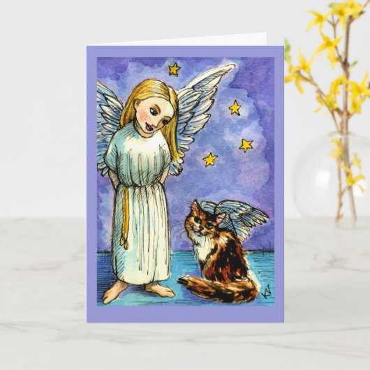 Engel en kat condoleance kaart (Gele Bloem)