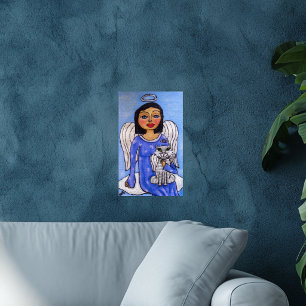 Engel en kat op een wolk poster
