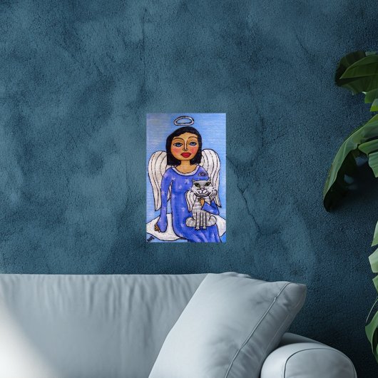 Engel en kat op een wolk poster